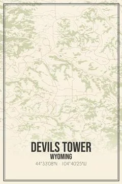 Retro US city map of Devils Tower, Wyoming. Vintage street map. Stock Photos