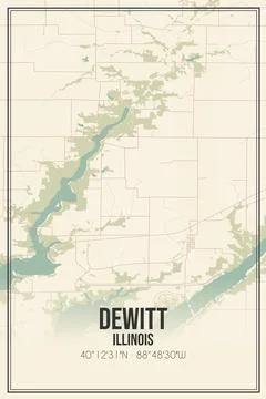 Retro US city map of Dewitt, Illinois. Vintage street map. Stock Illustration