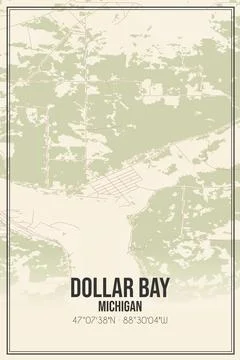 Retro US city map of Dollar Bay, Michigan. Vintage street map. Stock Illustration
