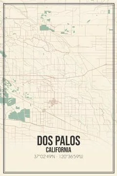 Retro US city map of Dos Palos, California. Vintage street map. Illustrazione stock