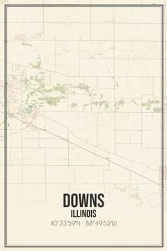 Retro US city map of Downs, Illinois. Vintage street map. Stock Illustration