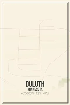 Retro US city map of Duluth, Minnesota. Vintage street map. Stock Illustration