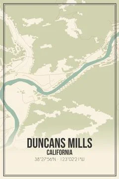Retro US city map of Duncans Mills, California. Vintage street map. Stock Illustration