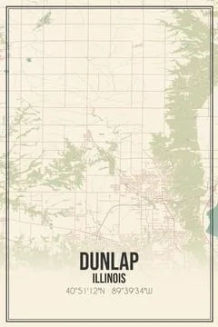 Retro US city map of Dunlap, Illinois. Vintage street map. Stock Illustration