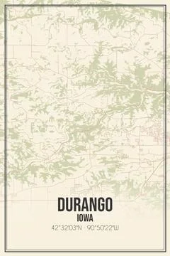 Retro US city map of Durango, Iowa. Vintage street map. Stock Illustration