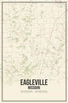 Retro US city map of Eagleville, Missouri. Vintage street map. Stock Illustration