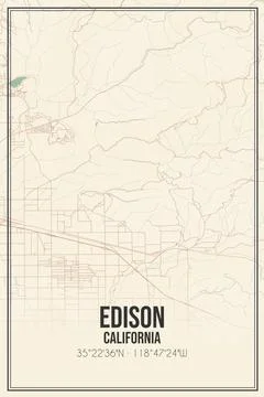 Retro US city map of Edison, California. Vintage street map. Stock Illustration