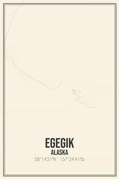 Retro US city map of Egegik, Alaska. Vintage street map. Stock Illustration