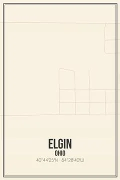 Retro US city map of Elgin, Ohio. Vintage street map. Stock Illustration