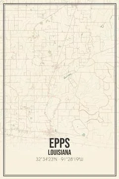 Retro US city map of Epps, Louisiana. Vintage street map. Stock Illustration