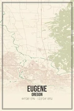 Retro US city map of Eugene, Oregon. Vintage street map. Stock Illustration