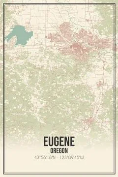 Retro US city map of Eugene, Oregon. Vintage street map. Stock Illustration