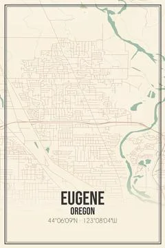 Retro US city map of Eugene, Oregon. Vintage street map. Stock Illustration