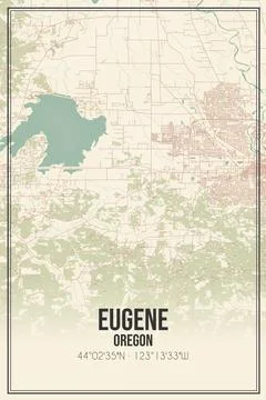 Retro US city map of Eugene, Oregon. Vintage street map. Stock Illustration