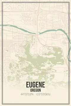 Retro US city map of Eugene, Oregon. Vintage street map. Illustrazione stock