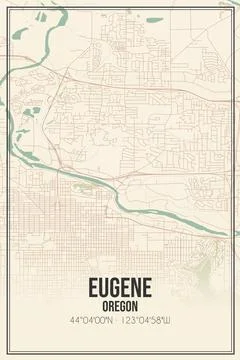 Retro US city map of Eugene, Oregon. Vintage street map. Stock Illustration