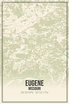 Retro US city map of Eugene, Missouri. Vintage street map. Stock Illustration