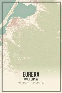Retro US city map of Eureka, California. Vintage street map. Stock Illustration