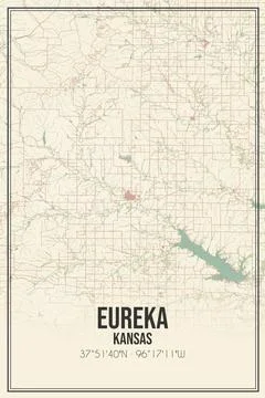 Retro US city map of Eureka, Kansas. Vintage street map. Stock Illustration