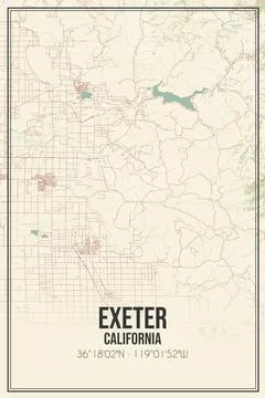 Retro US city map of Exeter, California. Vintage street map. Stock Illustration