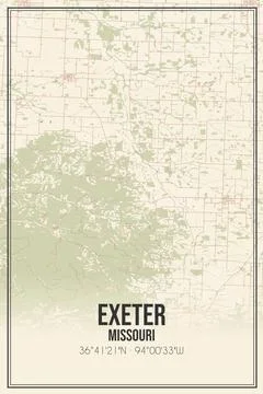 Retro US city map of Exeter, Missouri. Vintage street map. Stock Illustration