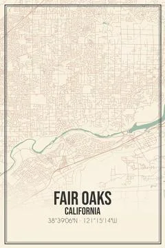 Retro US city map of Fair Oaks, California. Vintage street map. Illustrazione stock