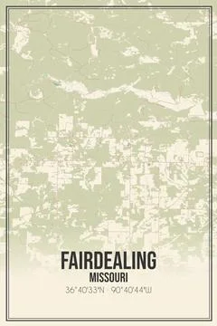 Retro US city map of Fairdealing, Missouri. Vintage street map. Stock Illustration