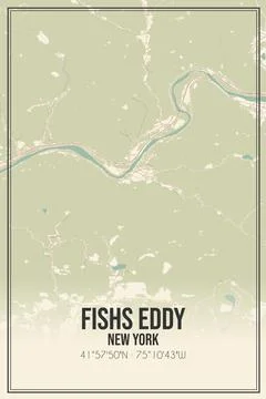Retro US city map of Fishs Eddy, New York. Vintage street map. Stock Illustration