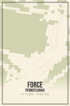 Retro US city map of Force, Pennsylvania. Vintage street map. Stock Illustration