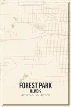 Retro US city map of Forest Park, Illinois. Vintage street map. Ilustração Stock