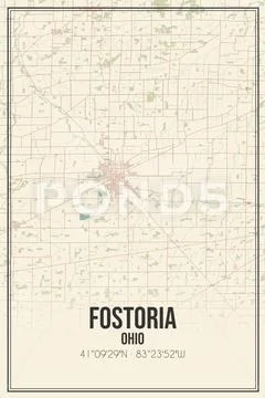 Retro US city map of Fostoria, Ohio. Vintage street map.: Royalty Free ...