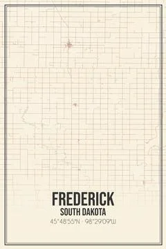 Retro US city map of Frederick, South Dakota. Vintage street map. Stock Illustration