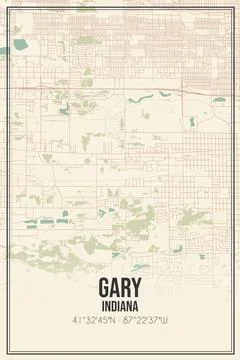 Retro US city map of Gary, Indiana. Vintage street map. Stock Illustration