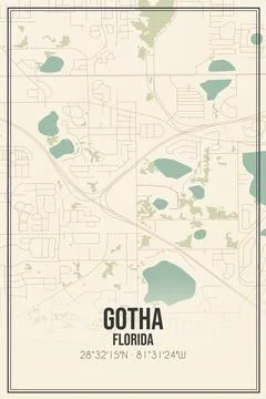Retro US city map of Gotha, Florida. Vintage street map. Stock Illustration