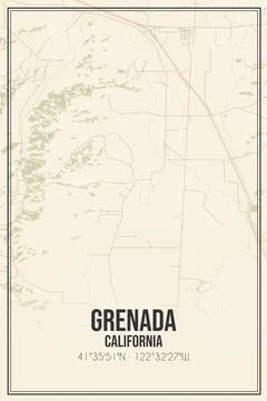 Retro US city map of Grenada, California. Vintage street map. Illustrazione stock