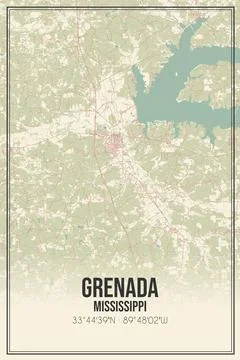 Retro US city map of Grenada, Mississippi. Vintage street map. Illustrazione stock