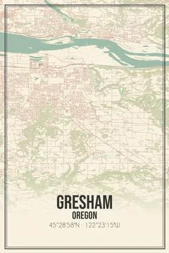 Retro US city map of Gresham, Oregon. Vintage street map. Stock-Illustration