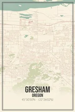 Retro US city map of Gresham, Oregon. Vintage street map. Stock-Illustration