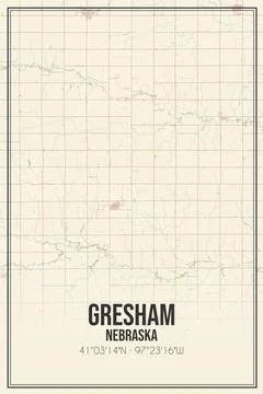Retro US city map of Gresham, Nebraska. Vintage street map. Stock-Illustration