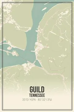 Retro US city map of Guild, Tennessee. Vintage street map. Stock Illustration