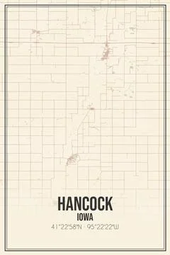 Retro US city map of Hancock, Iowa. Vintage street map. Stock Illustration