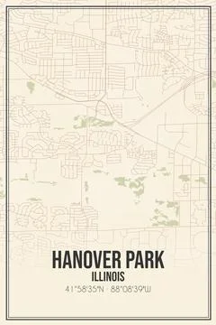 Retro US city map of Hanover Park, Illinois. Vintage street map. Ilustração Stock