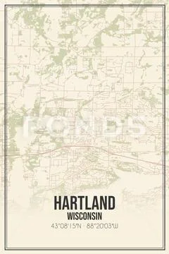 Retro US city map of Hartland, Wisconsin. Vintage street map. ~ Clip ...