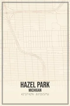 Retro US city map of Hazel Park, Michigan. Vintage street map. Ilustración de archivo
