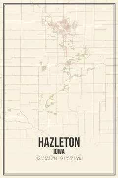 Retro US city map of Hazleton, Iowa. Vintage street map. Stock Illustration