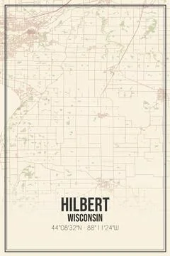 Retro US city map of Hilbert, Wisconsin. Vintage street map. Stock Illustration