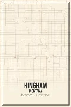Retro US city map of Hingham, Montana. Vintage street map. Stock Illustration