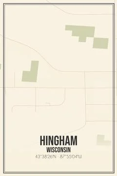 Retro US city map of Hingham, Wisconsin. Vintage street map. Stock Illustration