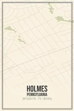 Retro US city map of Holmes, Pennsylvania. Vintage street map. Stock Illustration
