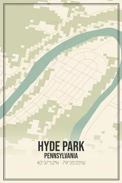 Retro US city map of Hyde Park, Pennsylvania. Vintage street map. Ilustración de archivo
